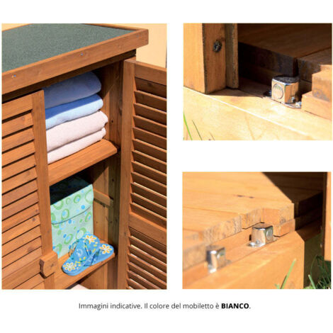 Armadio Mobile Mobiletto da Giardino in Legno 3 Ripiani e 2 Ante per Esterno Bianco