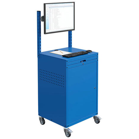 Armadio mobile per computer - Blu industriale - Supporto per schermo su binario - W040010032-GCBI