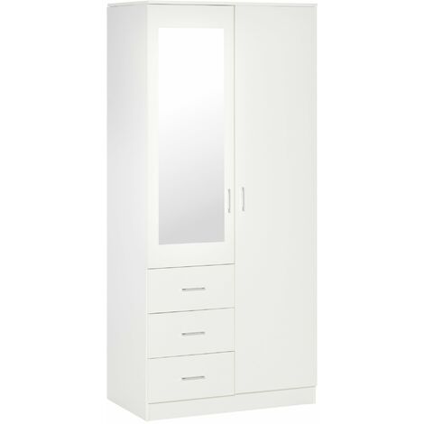 Armadio Moderno con Guardaroba 2 Ante 80x50x180 cm in Legno truciolare e Vetro Bianco
