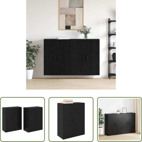 Armadio moderno -  Mobiletto a muro 2 pcs Rovere Nero 69,5 x 34 x 90 cm