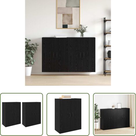Armadio moderno -  Mobiletto a muro 2 pcs Rovere Nero 69,5 x 34 x 90 cm