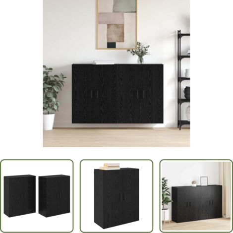 Armadio moderno -  Mobiletto a muro 2 pcs Rovere Nero 69,5 x 34 x 90 cm