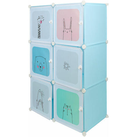 Armadio Modulare con 6 Cubi, Strutture per Cabine in Plastica, Guardaroba Organizzatore Economico,  sistema di scaffalatura plug-in, armadio in plastica con  1 appendiabiti, blu