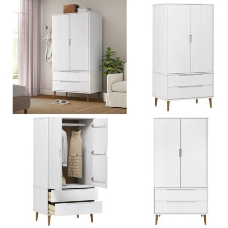 Armadio MOLDE Bianco 90x55x175 cm in Legno Massello di Pino - Armadio in pino - Armadio scandinavo
