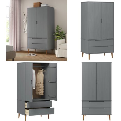 Armadio MOLDE Grigio 90x55x175 cm in Legno Massello di Pino - Armadio grigio - Armadio in pino