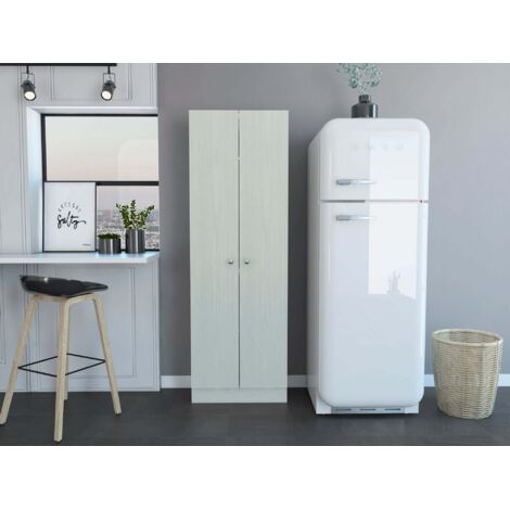 Armadio multifunzionale Z 60 in beige con due ante e ripiani interni, dimensioni 180,59 cm x 59,94 cm x 29,97 cm