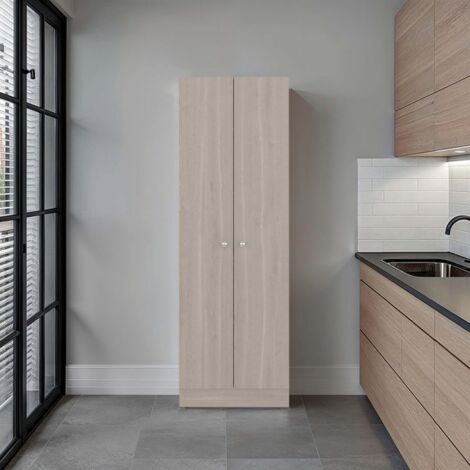 Armadio multifunzionale Z 60 in stile moderno, con due ante e ripiani interni, dimensioni 180,59 x 59,94 x 29,97 cm, colore grigio/argento