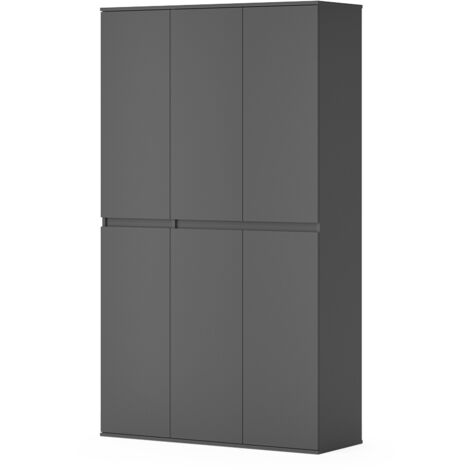 Armadio multifunzione Claus, Antracite, 111 x 191.5 cm con 6 porte, Vicco