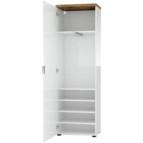 Armadio Multiuso 1 Anta Tani, Appendiabiti, 5 Ripiani Made in Italy, 40x190h cm Bianco Lucido