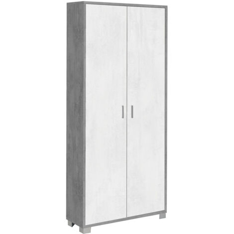 Armadio Multiuso 2 Ante 83x190x29 cm Cemento/Ossido Bianco