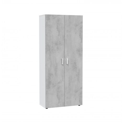 Armadio multiuso 80x37x182h cm con 2 ante e 2 ripiani bianco opaco e cemento - Marostica