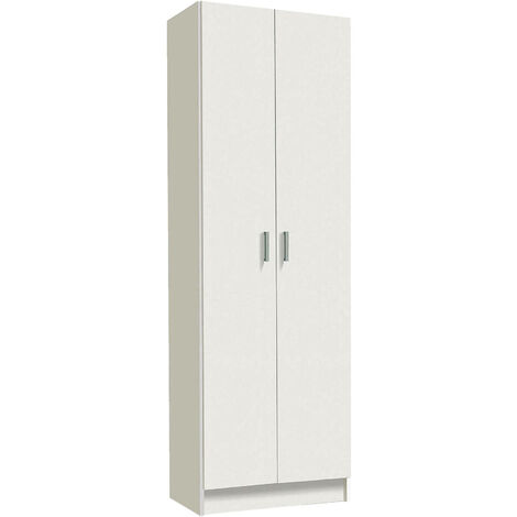 Armadio multiuso a due ante con sei ripiani, colore bianco, Misure 59 x 180 x 37 cm