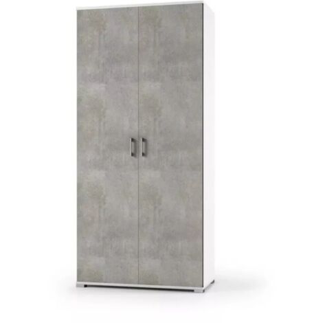 Armadio multiuso Bianco due ante Cemento 90x45x h195 cm