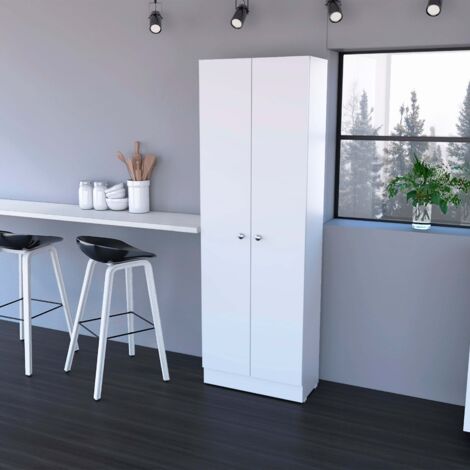 Armadio Multiuso Z60 in Melamina Bianca con Due Ante e Cinque Ripiani, Dimensioni 180,6 x 60 x 30 cm