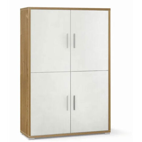 Armadio Noce Bianco Mobile Credenza 4 Ante con Ripiani Ufficio Soggiorno