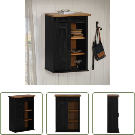Armadio pensile -  Pensile HALDEN con Anta Scorrevole Nero 49x22,5x70 cm in Pino