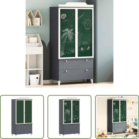 Armadio per bambini -  Armadio con Lavagna ROROS Grigio e Bianco 90 x 45 x 180 cm