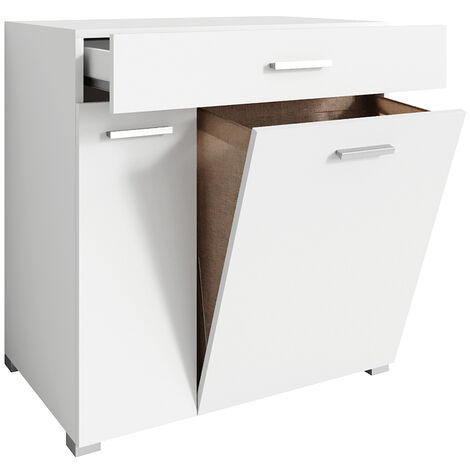 COSTWAY Credenza Cucina con 42L Pattumiera, Mobile per Pattumiera  Ribaltabile con Piano in Legno di Gomma 2 Cassetti e Ripiano Regolabile,  100x35,5x90 cm (Bianco)