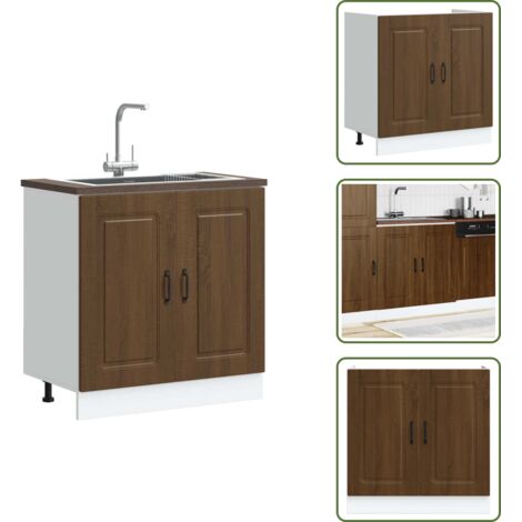 Armadio per cucina - vidaXL Mobile base lavello Kalmar Rovere Marrone 80x46x81,5 cm - Armadio con porte
