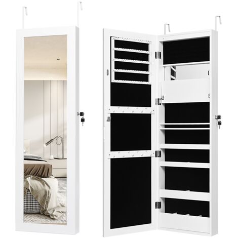 Armadio per gioielli con specchio LED 119cm di altezza, Armadio per gioielli montabile a parete o porta Bianco