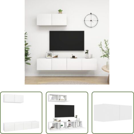 Armadio per impianti stereo -  Mobili TV 3 pz Bianchi in Legno Multistrato