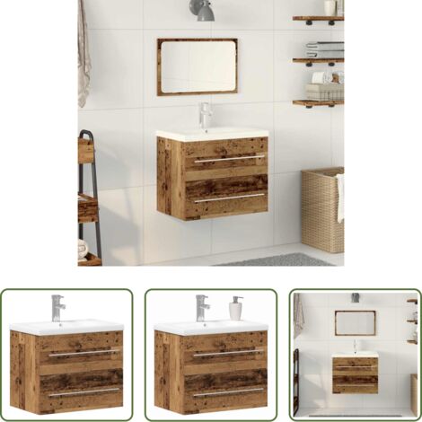 Armadio per lavabo -  Armadio per Lavabo da Bagno con cassetto 2 pcs Legno vecchio