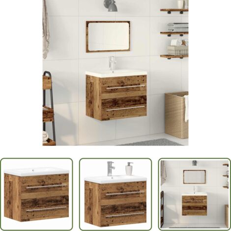 Armadio per lavabo -  Armadio per Lavabo da Bagno con cassetto 2 pcs Legno vecchio