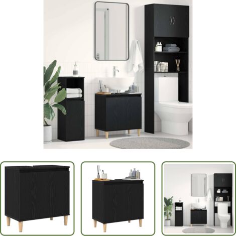 Armadio per lavabo -  Armadio per Lavabo da Bagno Rovere Nero 58 x 33 x 60 cm