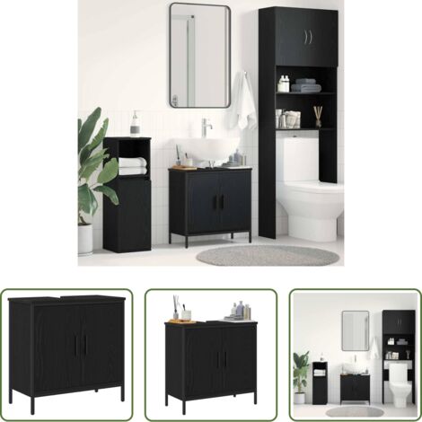 Armadio per lavabo -  Armadio per Lavabo da Bagno Rovere Nero 60 x 30 x 60 cm