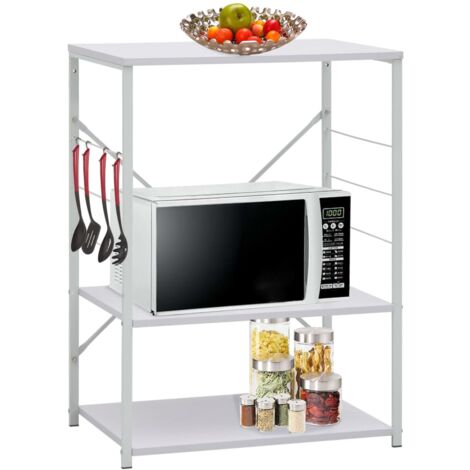 HOMCOM Mobiletto per Microonde a 4 Ripiani e 4 Ganci, Mobile Cucina in  Acciaio e Legno 60x40x125cm, Marrone Rustico : : Casa e cucina