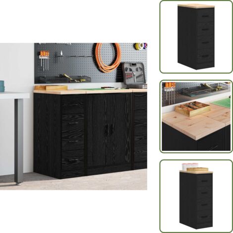 Armadio per officina - vidaXL Armadietto da Garage Nero 30x51x85 cm in Legno Massello di Pino - Armadio per garage