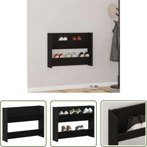 Armadio per scarpe da muro -  Mobile per scarpe Rovere Nero 85 x 18 x 90 cm Legno multistrato