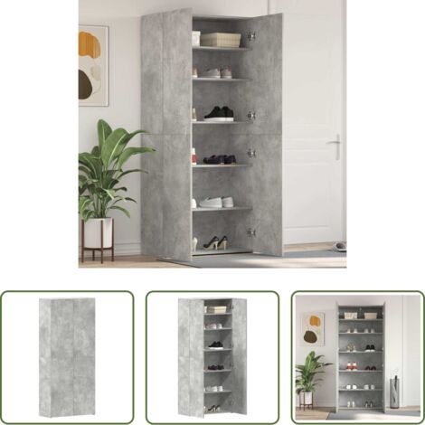 Armadio per scarpe grigio -  Mobile per scarpe Grigio 80 x 35.5 x 180 cm Legno multistrato