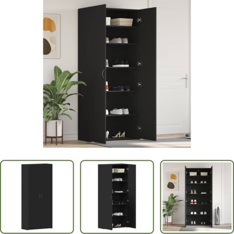 Armadio per scarpe nero -  Mobile per scarpe Nero 80 x 35.5 x 180 cm Legno multistrato