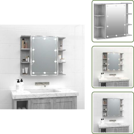 Armadio per trucco - vidaXL Mobile a Specchio con LED Grigio Sonoma 70x16,5x60 cm - Armadio con luci a LED