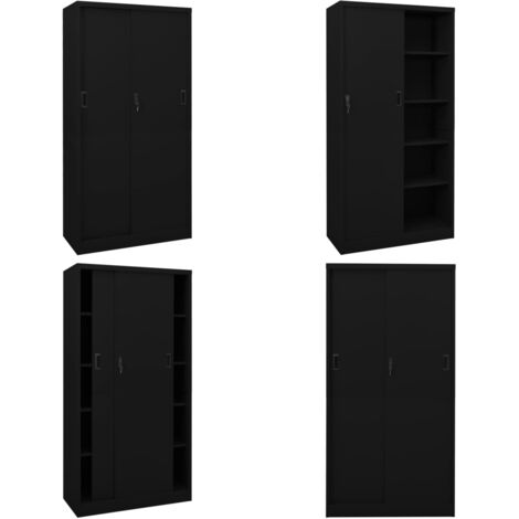 Armadio per Ufficio Anta Scorrevole Nero 90x40x180 cm Acciaio - Armadio scorrevole - Armadio in acciaio