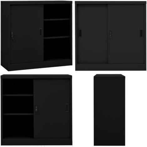 Armadio per Ufficio Anta Scorrevole Nero 90x40x90cm Acciaio - Armadio scorrevole - Armadio in acciaio