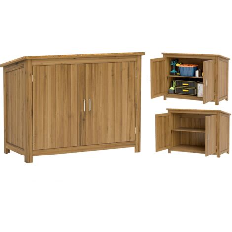 Armadio Porta Attrezzi da Esterno 110x50x85 cm con 2 Ante e Ripiani in Legno