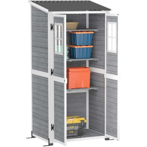 Armadio Porta Attrezzi da Esterno 91x69x185-192H cm Tetto inclinato in Plastica in Legno Grigio