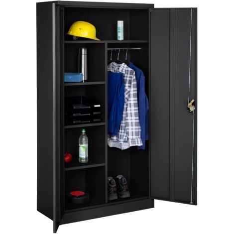 Armadio portadocumenti a 6 scomparti e asta appendiabiti - Armadio a 2 ante, armadio ripostiglio, armadio ufficio - 90 cm