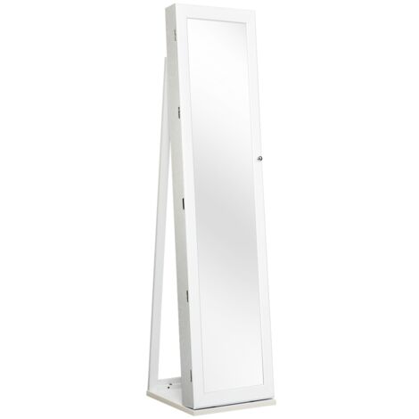 Armadio portagioie 2 in 1 con 30 ganci per collane, Armadio porta gioielli con specchio interno Bianco