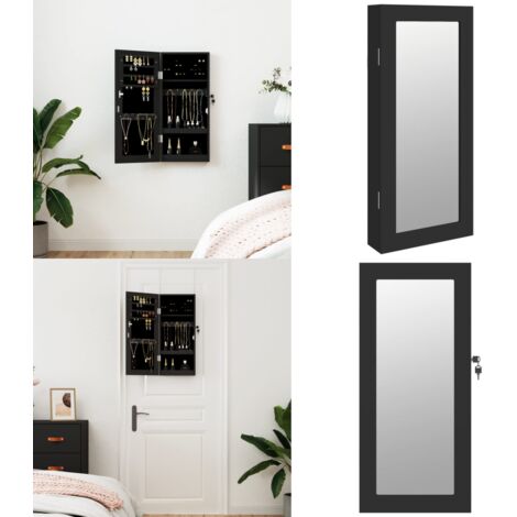 Armadio Portagioie con Specchio a Muro Nero 30x8,5x67 cm - Armadio portagioie - Armadio con serratura