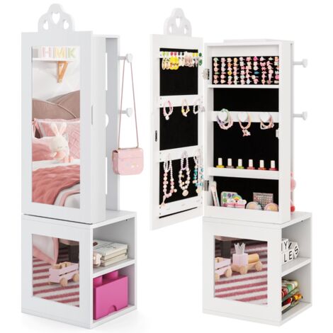 Armadio portagioie per bambini specchio figura intera appendiabiti Armadio porta abiti 3 in 1 ragazze Bianco
