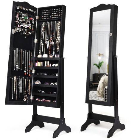 Armadio portagioie richiudibile Organizer gioielli design verticale angolo regolabile Nero