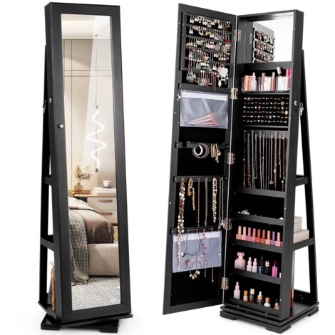 Armadio portagioielli girevole a 360° con specchio, Organizer gioielli 2 in 1 a figura intera Nero