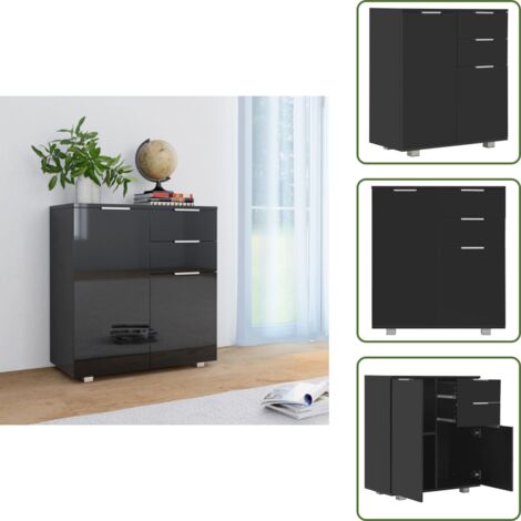 Armadio portaoggetti - vidaXL Credenza con Finitura Lucida Nera 71x35x80 cm in Truciolato - Credenza con cassetti