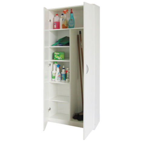 Armadio Portascope in Legno Verniciato Bianco 2 Ante 5 Ripiani 72x36x186 cm