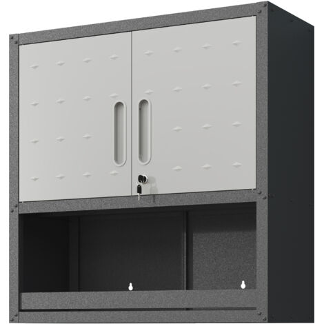 Armadio portautensili in metallo da parete con anta, 1 ripiano e 1 vano aperto, 75 × 77 × 30 cm, grigio, ideale per garage, magazzino e ufficio, montaggio richiesto