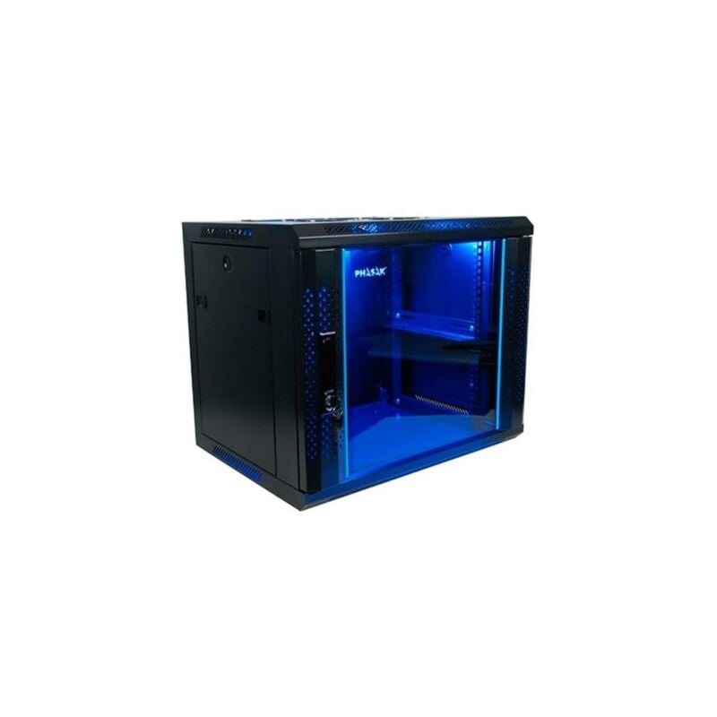 Image of Phasak - Armadio rack 15U rack nero da parete, ideale per server e telecomunicazioni, design compatto, robusto, facile da montare e ventilazione
