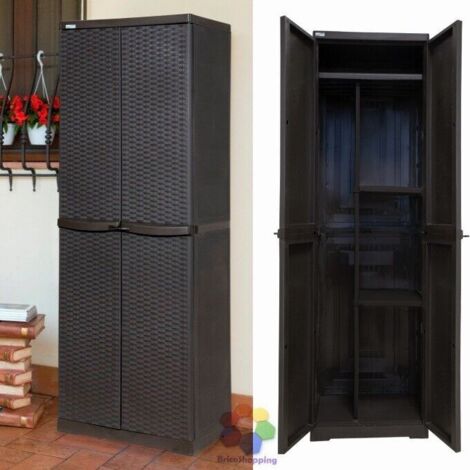 TRIOPLAST Armadio Rattan Pvc Resina Portascope Polirattan Marrone Scuro 65x45x184h